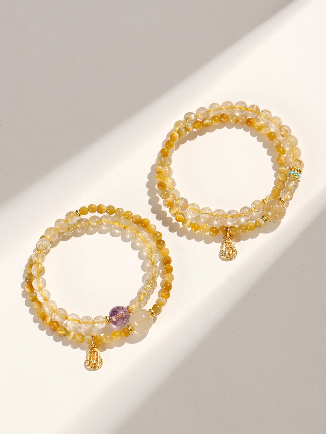 Planderful Fortune's Favor Bracelet – Elegant Double Circle Design with Golden Tiger Eye and Amethyst