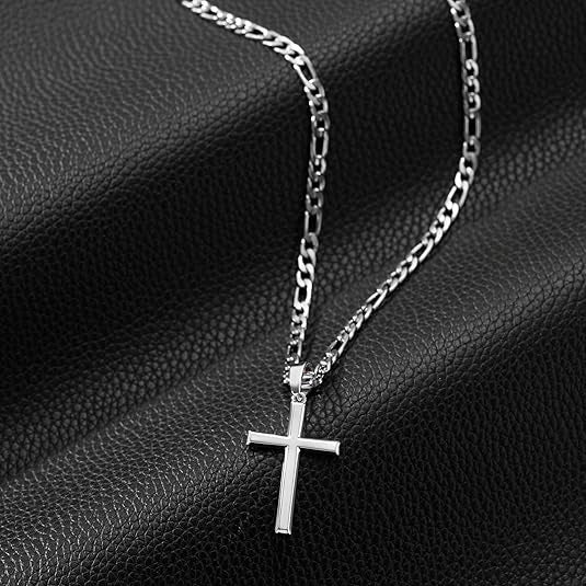 Planderful Bold Mens Cross Pendant Necklace Titanium Steel With Cuban Chain Urban Hip Hop Gift