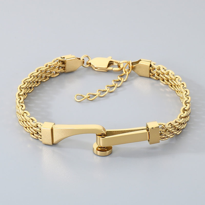 Hollow Woven Mesh Chain Design Nail Stainless Steel Men's Bracelet