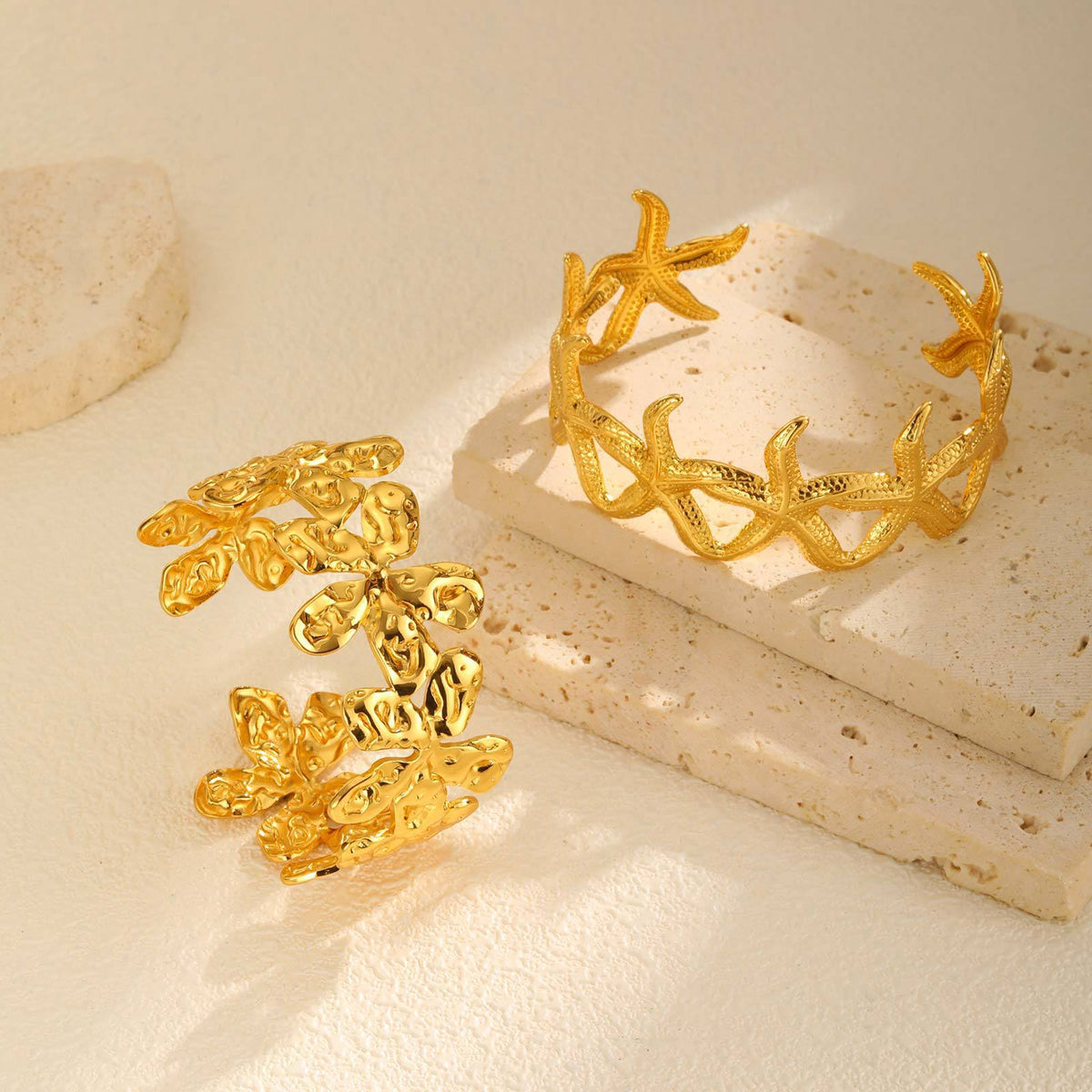 Leisure Ocean-Inspired Stainless Steel Starfish Irregular Pleated Flower Opening Bracelet