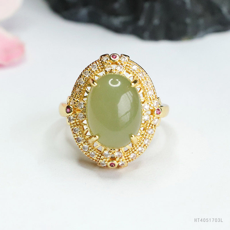 Qingshui Hetian Jade Openwork Woven Ring