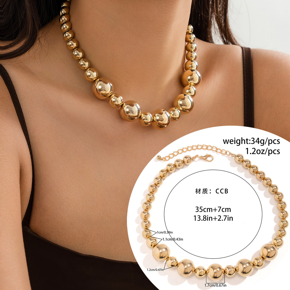 European and American Cross-Border Jewelry: Bold Punk Color Block Beaded Neckpiece with Geometric Flair