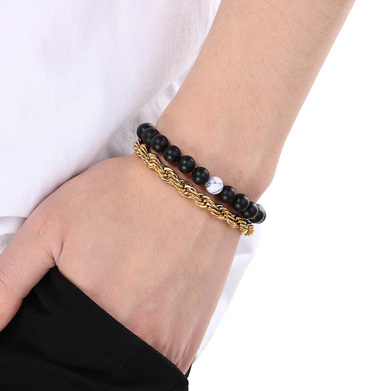 Planderful Mens Turquoise Agate Stainless Steel Bracelet