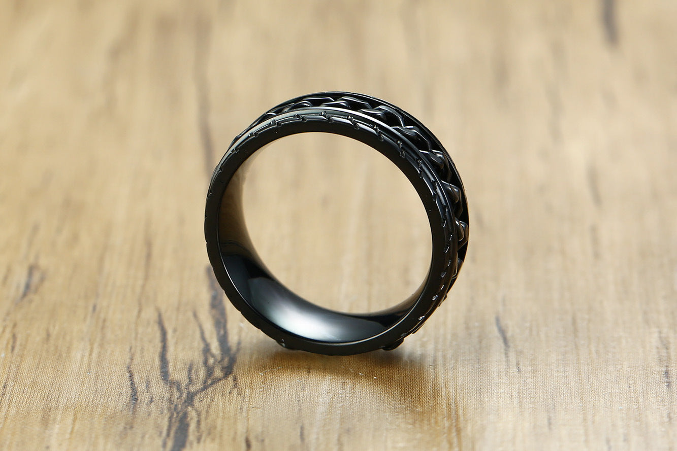 Titanium Steel Ring Accessories Stainless Steel Rotating Tire Pattern Chain Ring Men's Black Ring