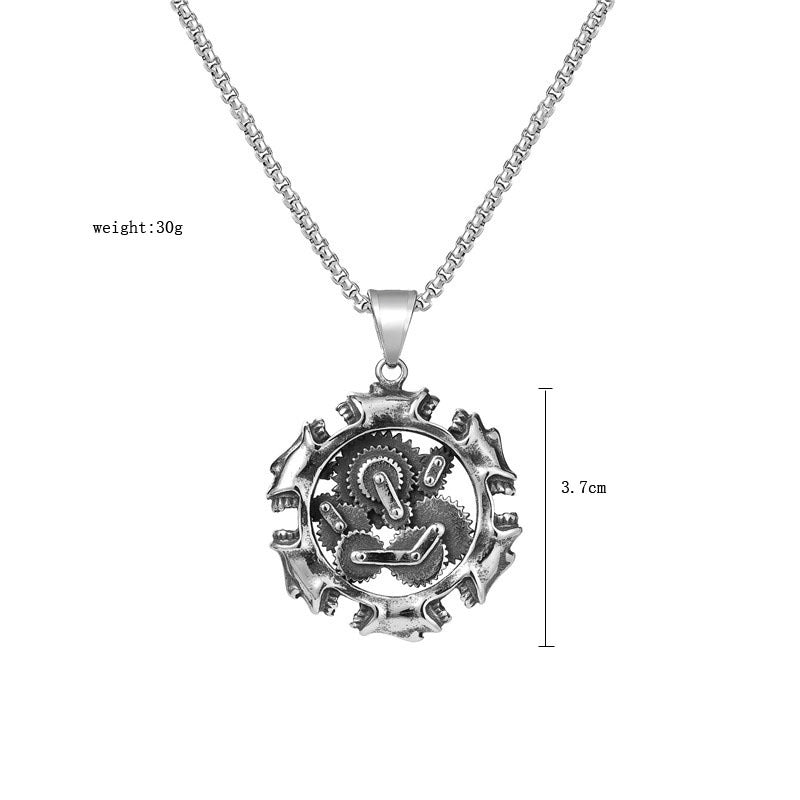 Planderful Titanium Steel Gear Pendant For Unisex Style Distressed Vintage Mechanical Jewelry