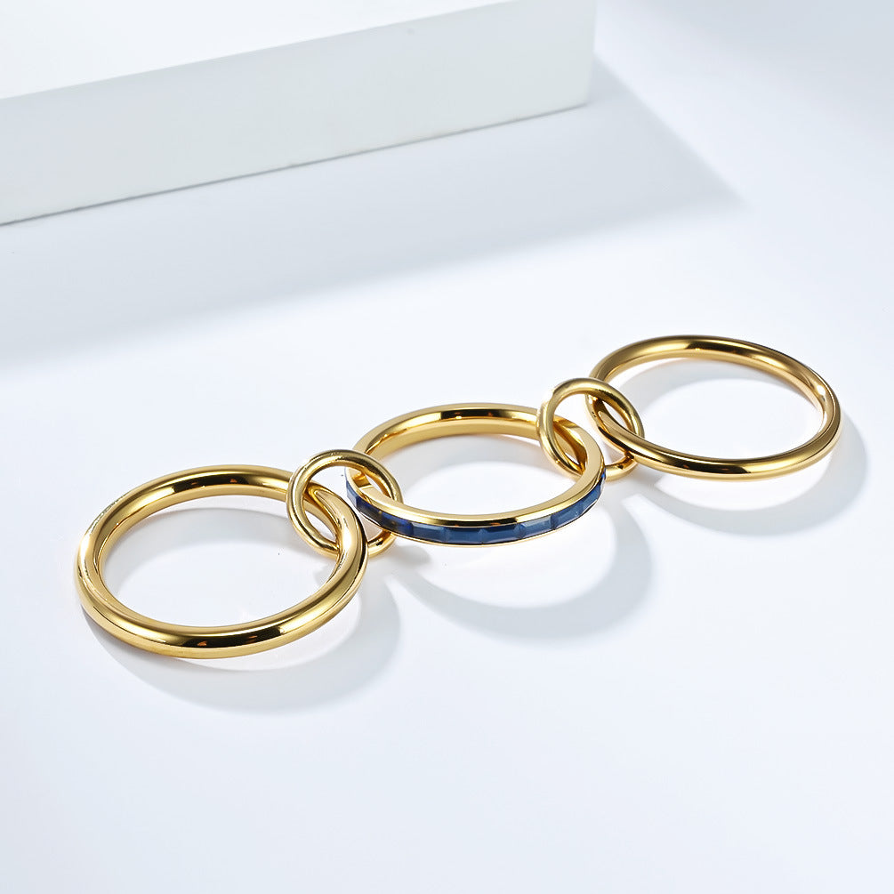 Planderful Collection Everyday Genie Zircon Rings Stacked Set Stainless Steel 18K Gold Plated Unisex Luxury Jewelry