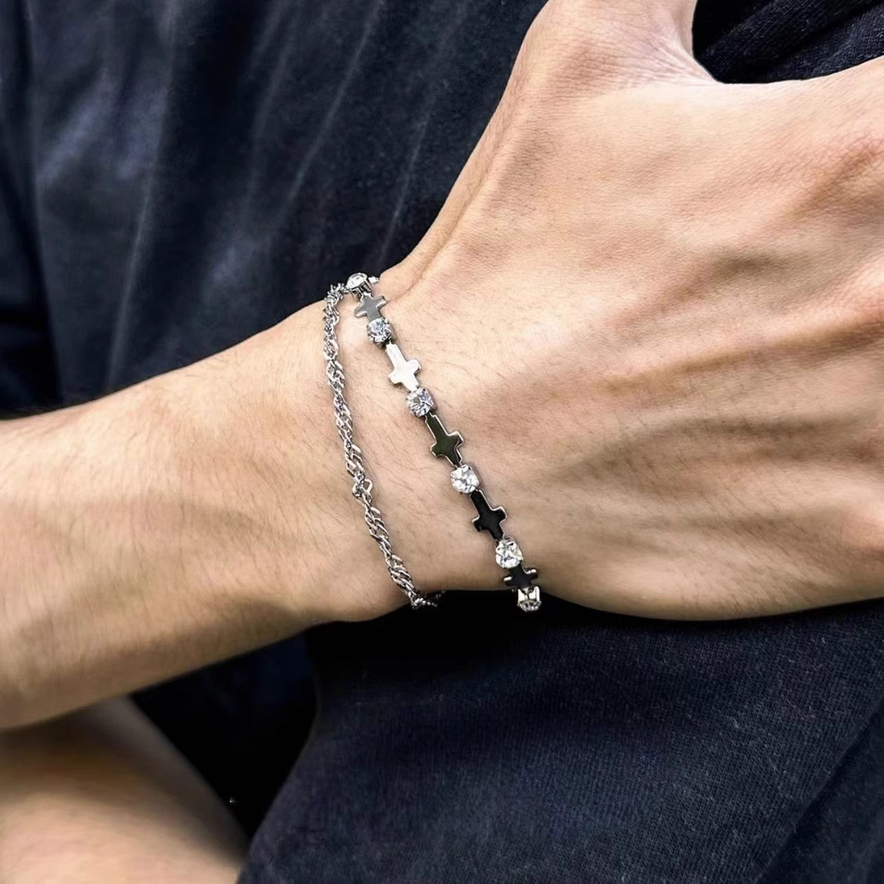 Planderful Jewelry Stainless Steel Chain Bracelet Set Two Piece Minimalist Fashion Jewelry