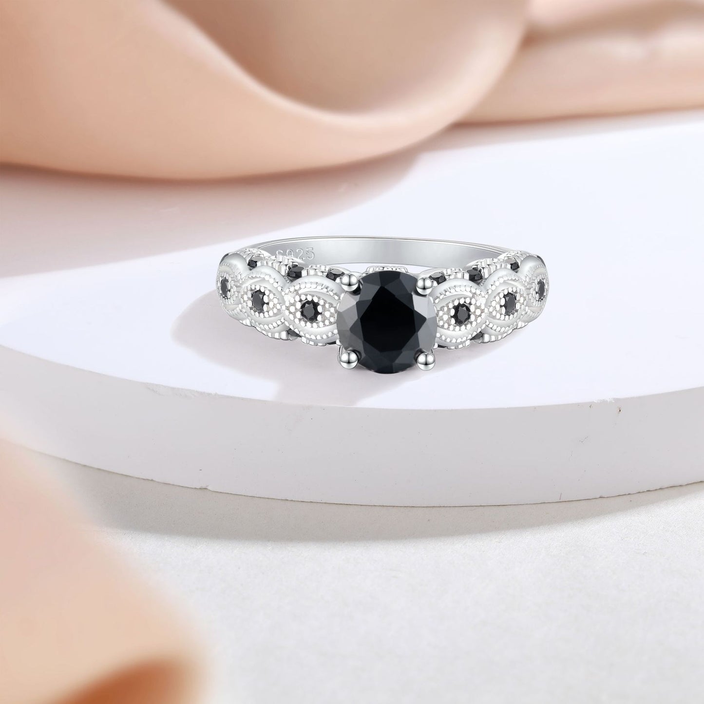 Cross-Border Explosive Personality S925 Silver Black Zircon Ring