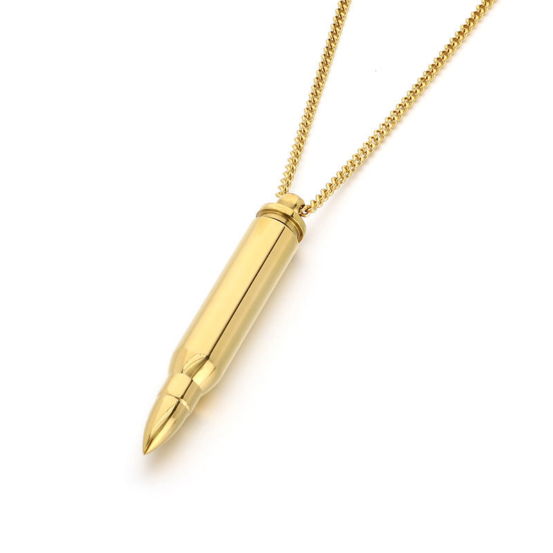 Planderful Mens Bullet Pendant Necklace Glossy Titanium