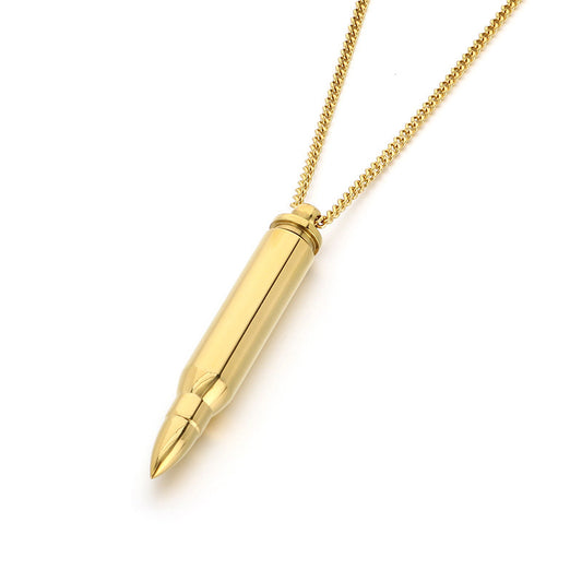 Planderful Mens Bullet Pendant Necklace Glossy Titanium