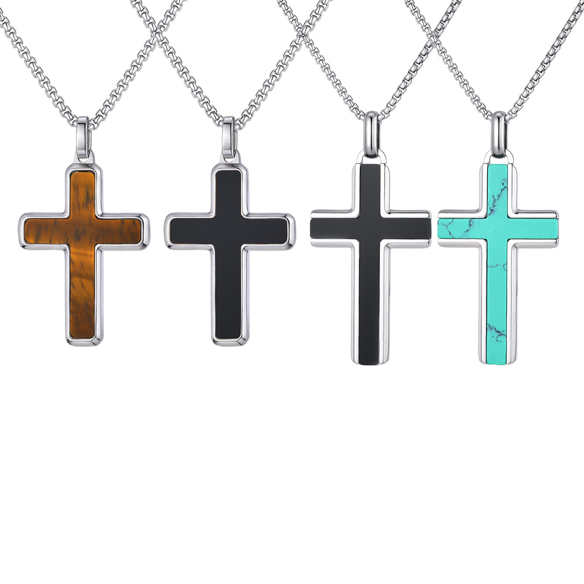Cross Tiger Turquoise Stainless Steel Necklace for Men