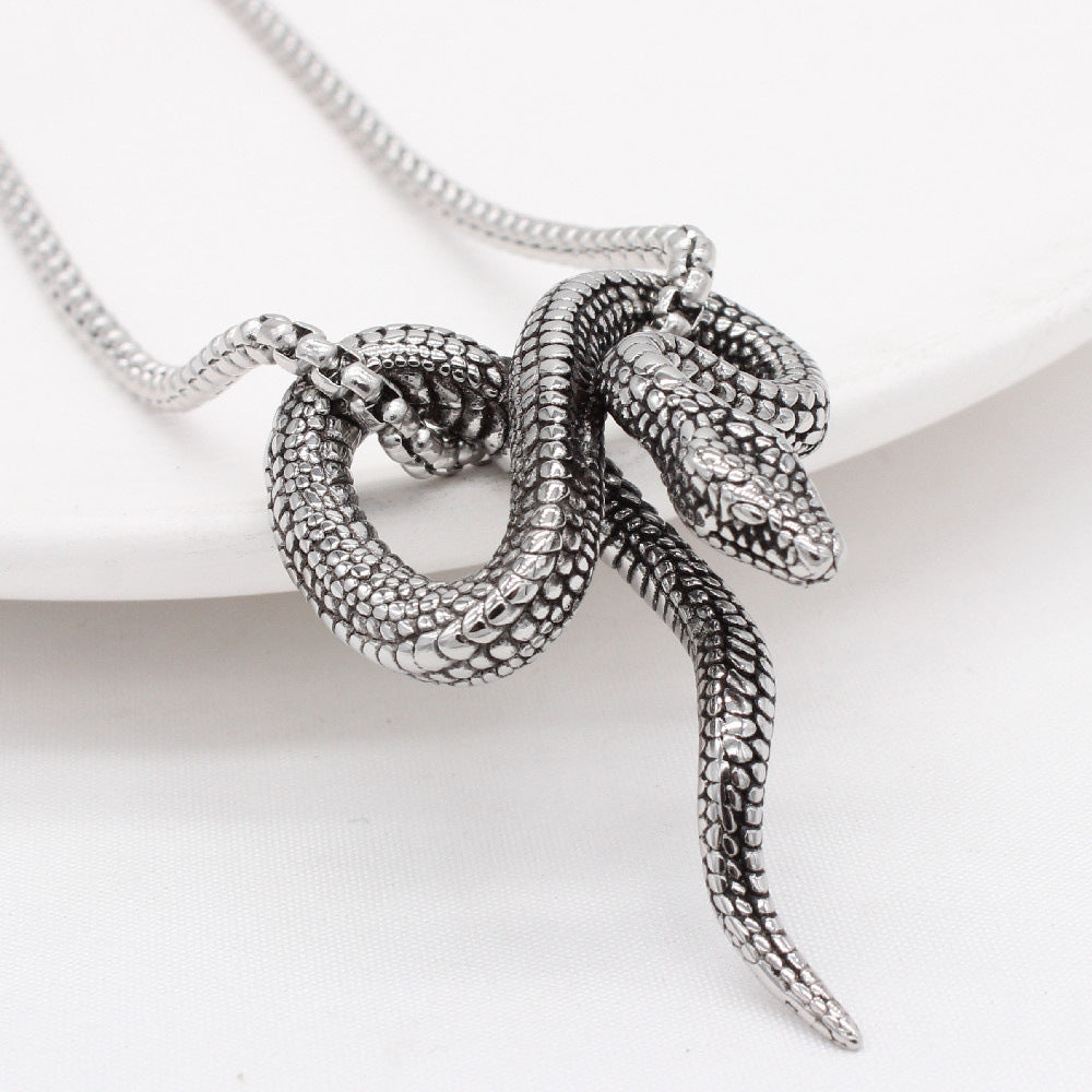 Snake Pendant Necklace For Men Unisex Gothic Steel Protection Statement Planderful Everyday Genie