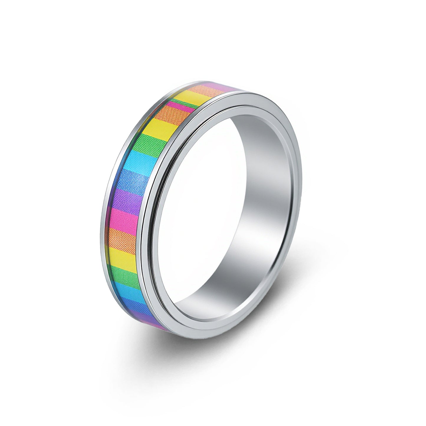 Planderful Rainbow Titanium Ring Rotating Decompression Jewelry For Unisex Wellness