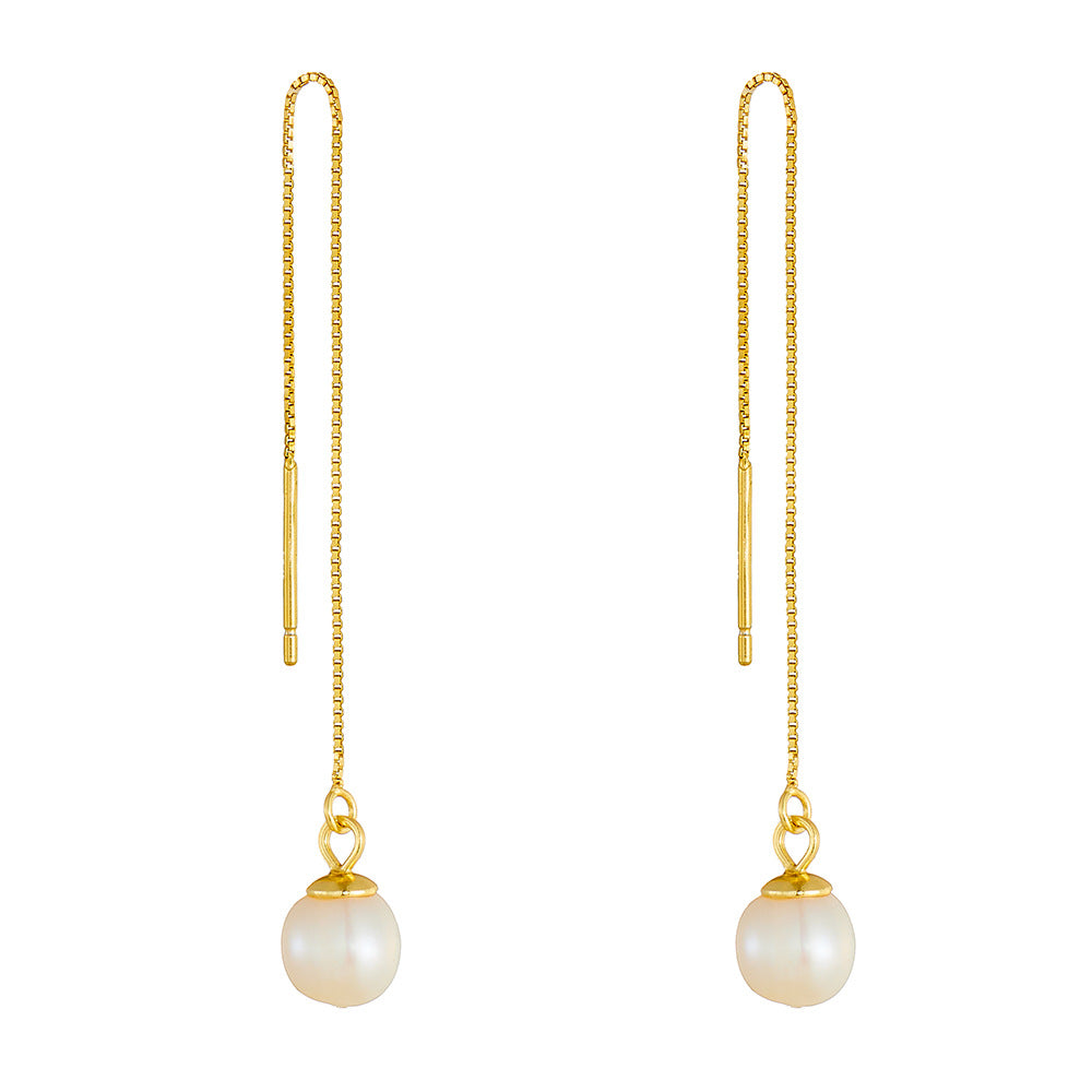 Sterling Silver Fringed Natural Pearl Pendant Earrings Long Chain Planderful Jewelry For Elegant Women