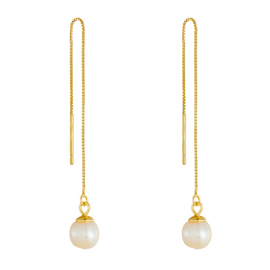 Sterling Silver Fringed Natural Pearl Pendant Earrings Long Chain Planderful Jewelry For Elegant Women