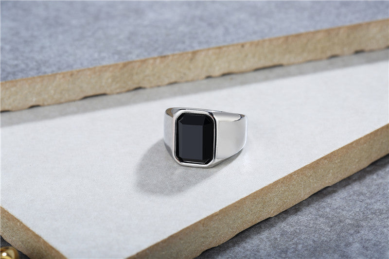 Rectangular Zircon Titanium Steel Ring For Unisex Wear Bold Statement Design By Planderful