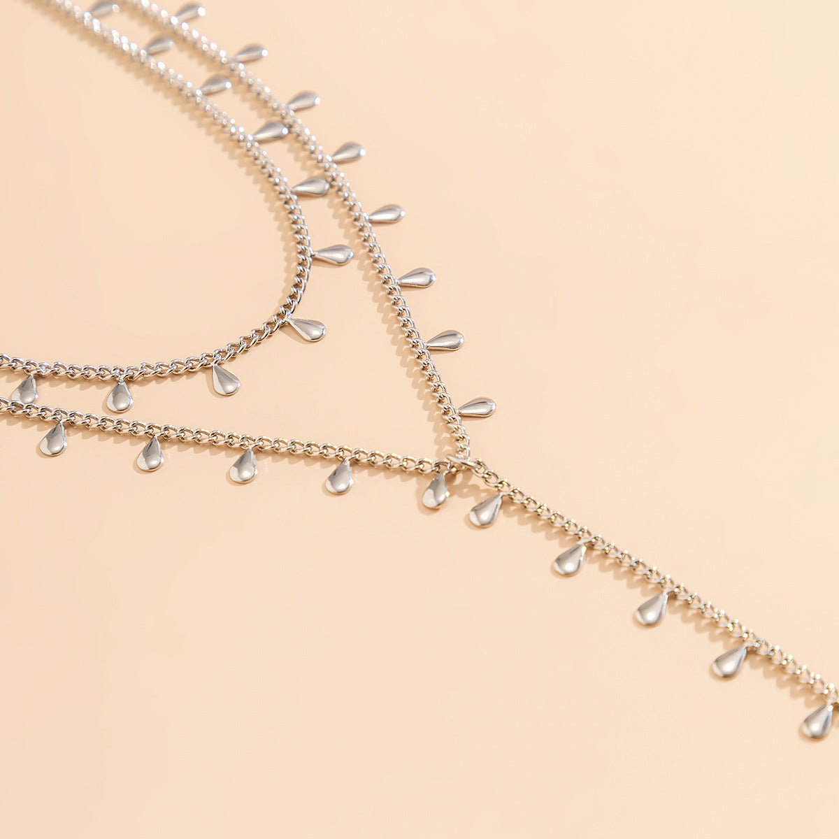 Double Layered Water Droplet Tassel Necklace with Long Sexy Chain