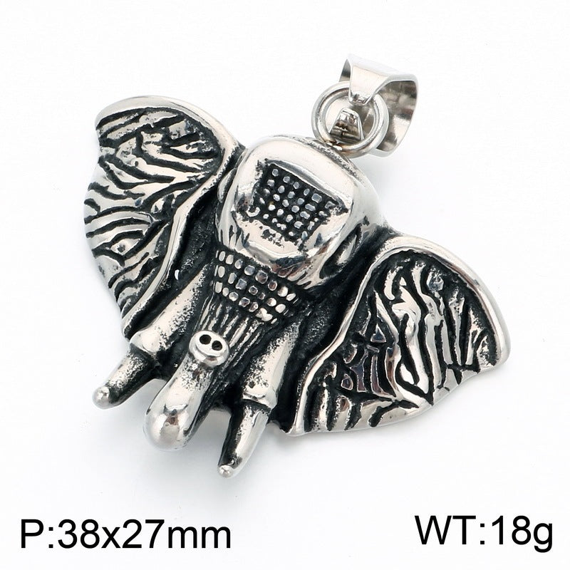 Vintage Ruby Jixiang Pendant Exotic Style Three-Dimensional Elephant Casting Pendant Stainless Steel Men's Necklace