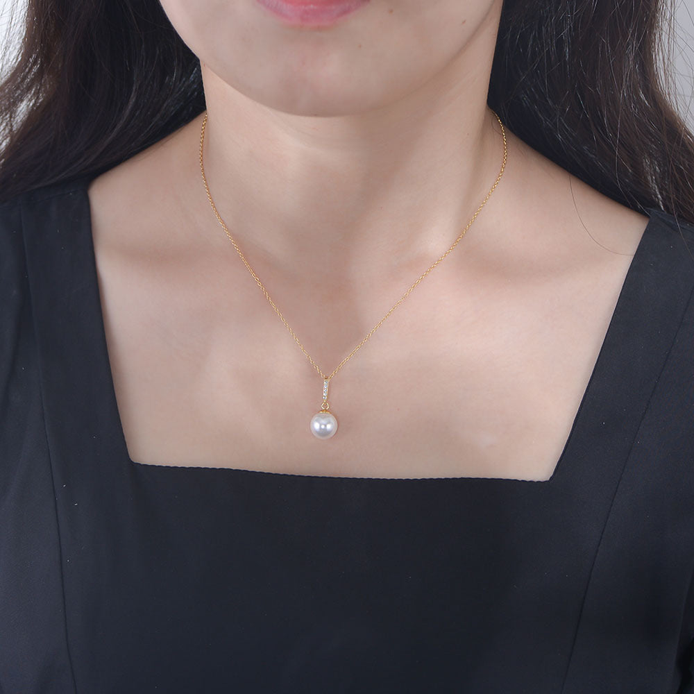And Zircon Pendant S925 Sterling Silver Pearl Necklace