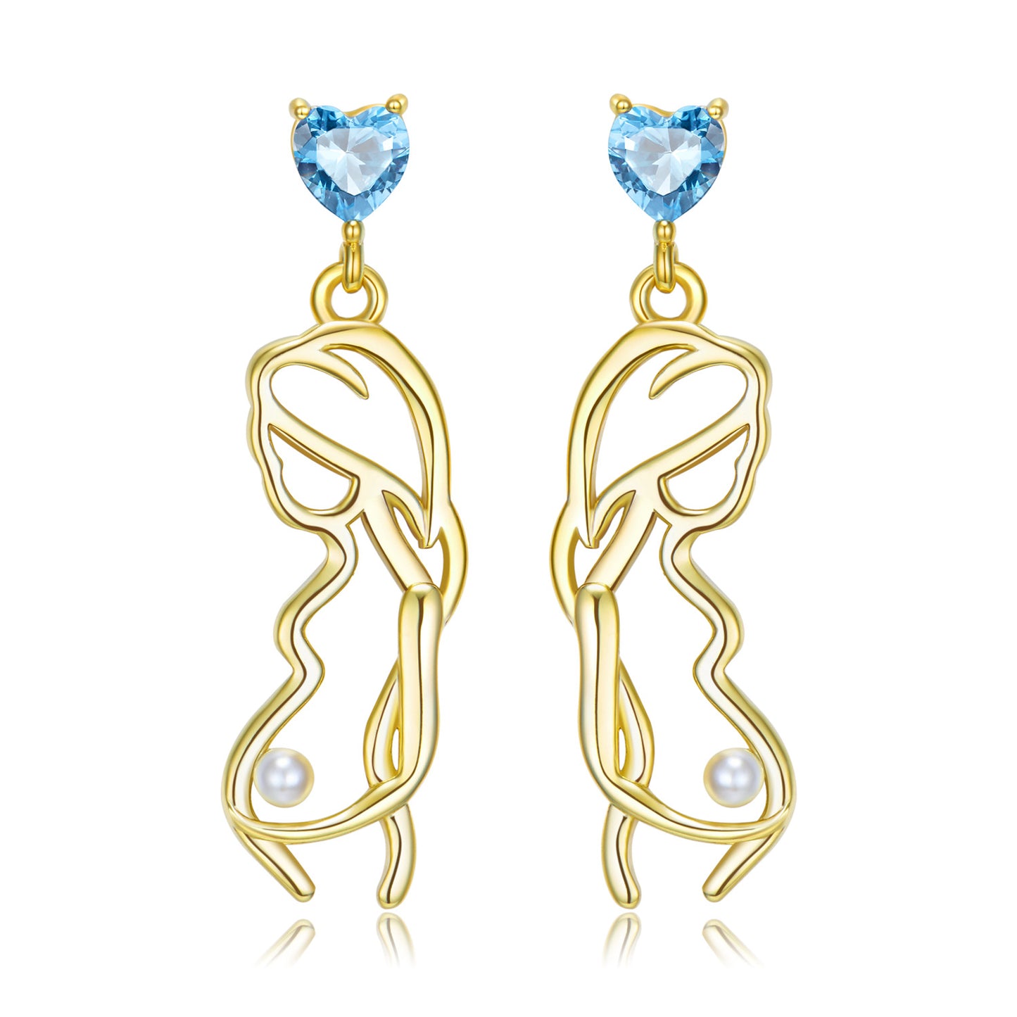 Pregnant Mother Heart Shape Blue Zircon Pearl Drop Earrings