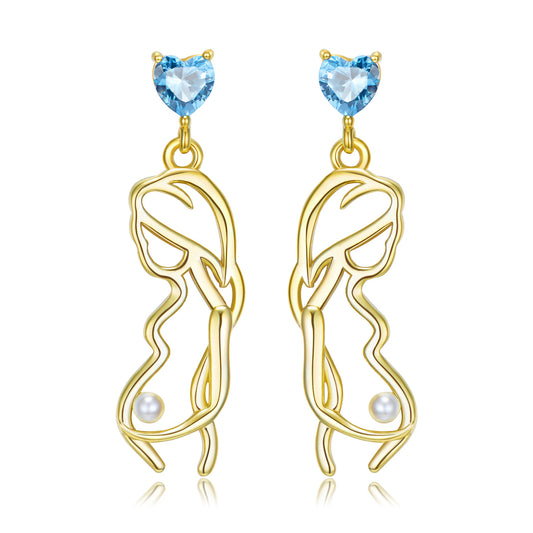 Pregnant Mother Heart Shape Blue Zircon Pearl Drop Earrings