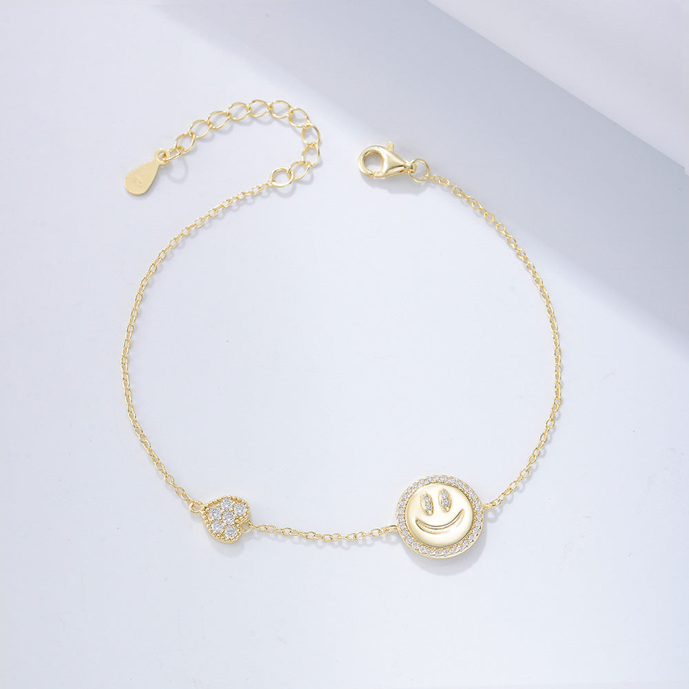 Little Prince Smiley Face Zircon Sterling Silver Bracelet Heart-Shaped Chain