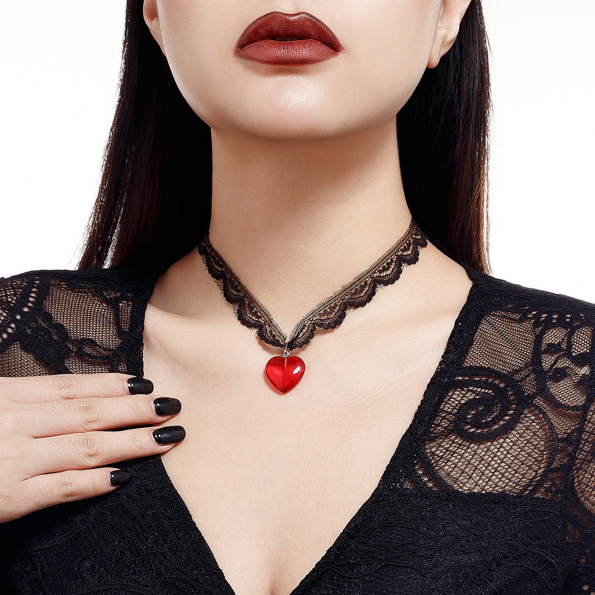 Red Heart Cross Lace Choker