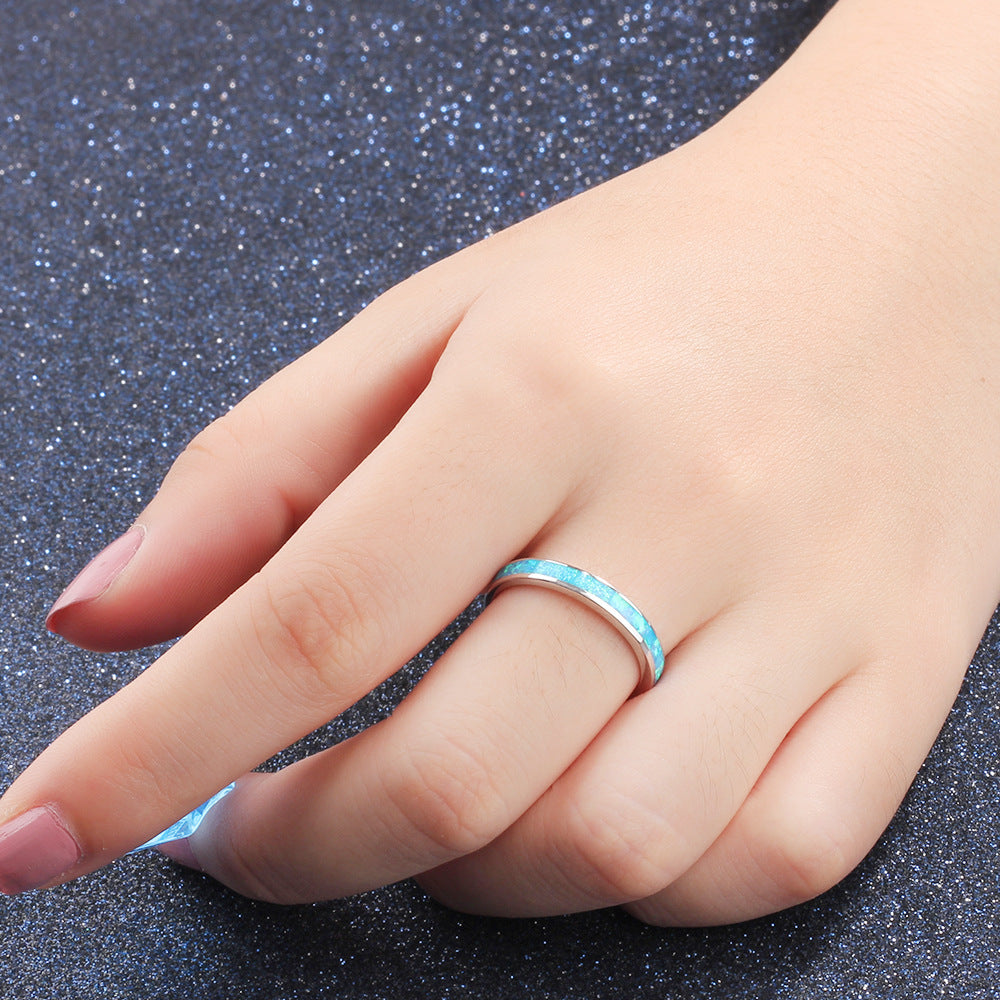 Planderful Jewelry Sterling Silver Blue Opal Ring For Everyday Elegant Wear Perfect Gift