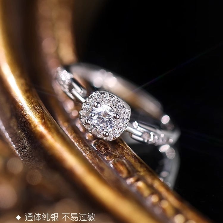 925 Sterling Silver Flash Square Zircon Female Ring