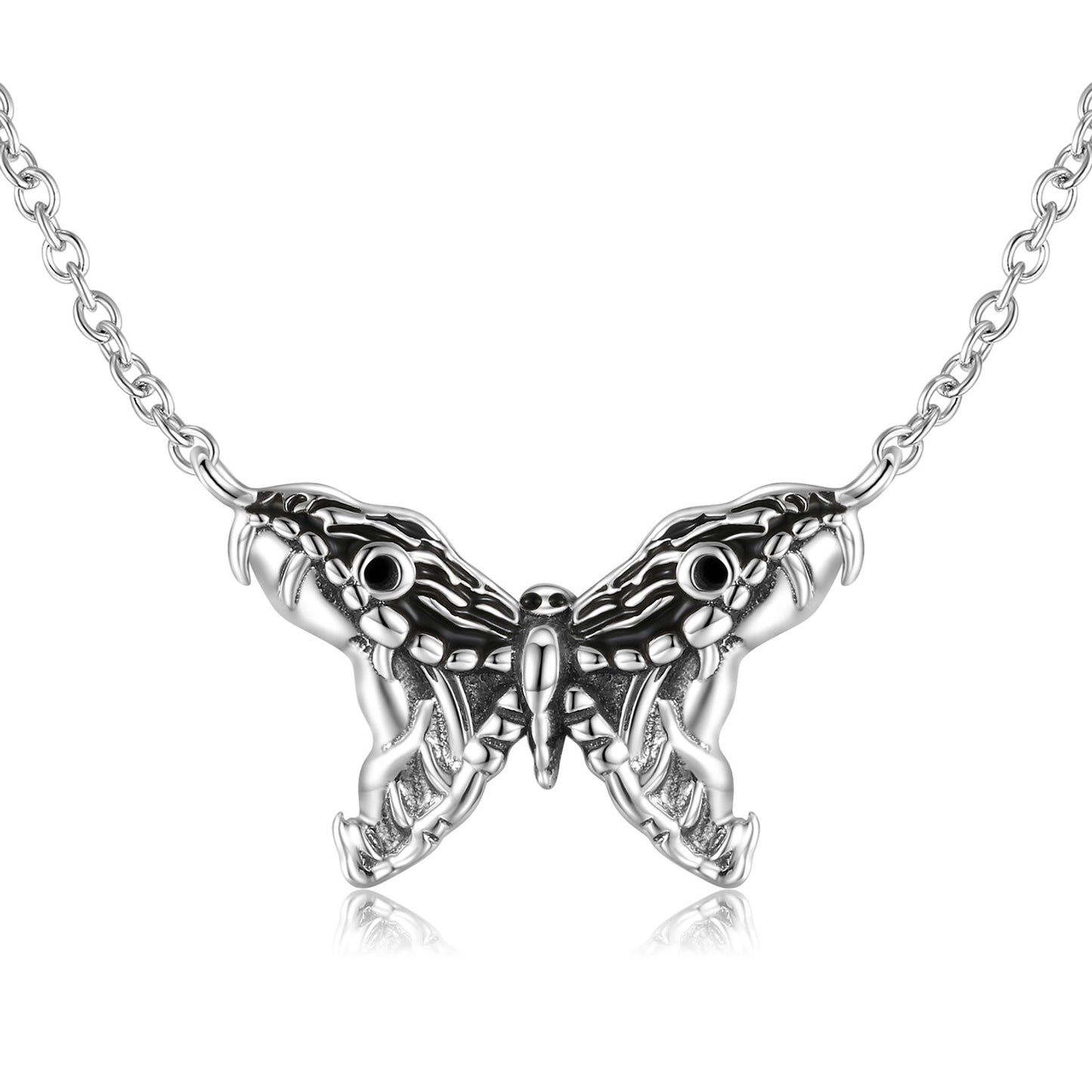 Double Snake Butterfly Pendant Silver Necklace