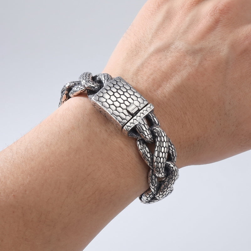 Snake-Shaped Winding Cuban Chain – Punk Snake Scale Chain Stainless Steel Men's Bracelet