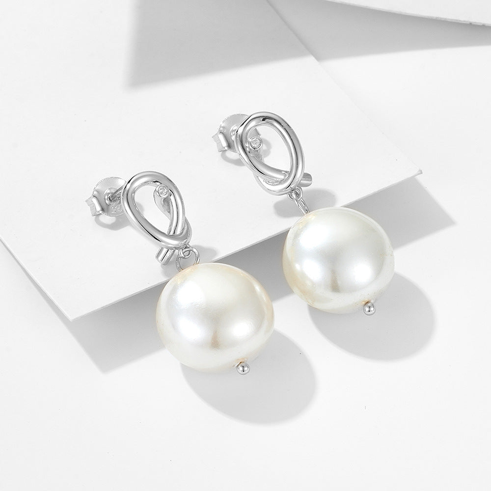 925 Sterling Silver Shell Button Pearl Earrings Geometric Knot Earrings