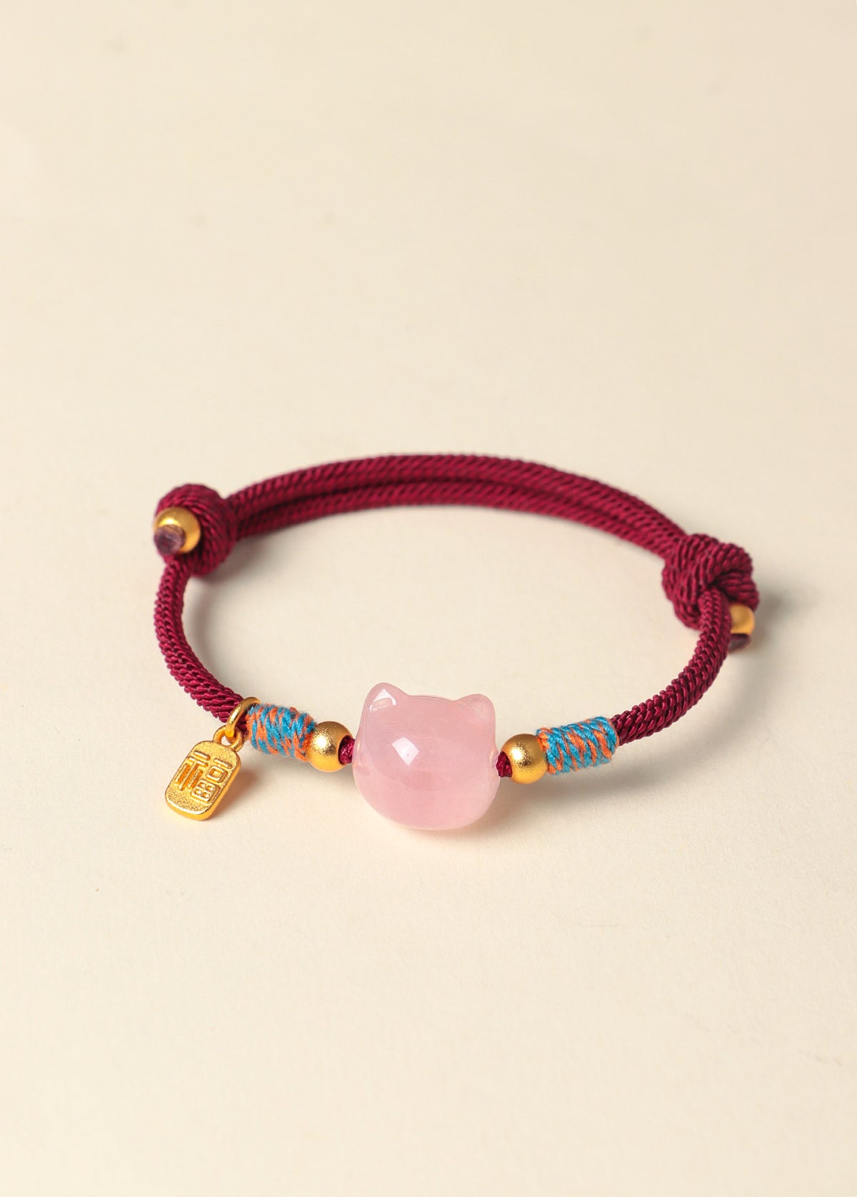 Rose Quartz Crystal Cat Braided Bracelet