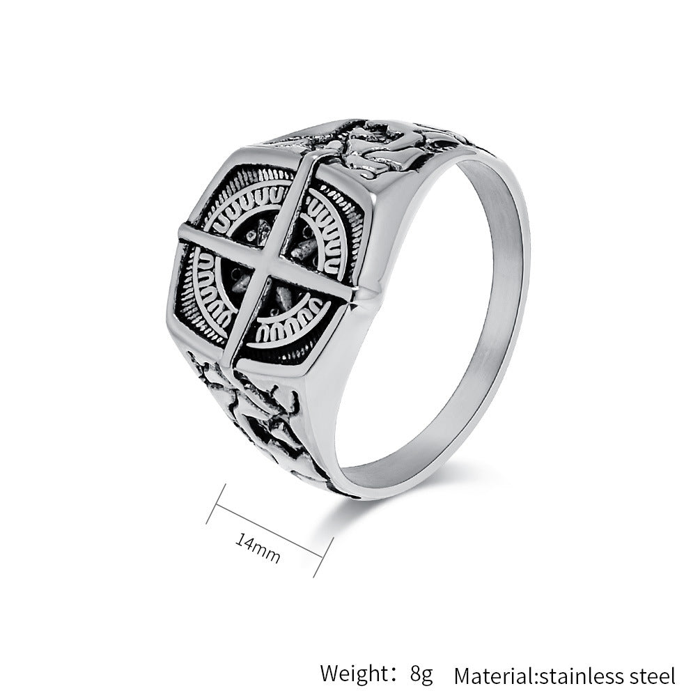 Planderful Compass Ring Stainless Steel Nordic Retro Pirate Sailing Style for Men Bold Niche Jewelry