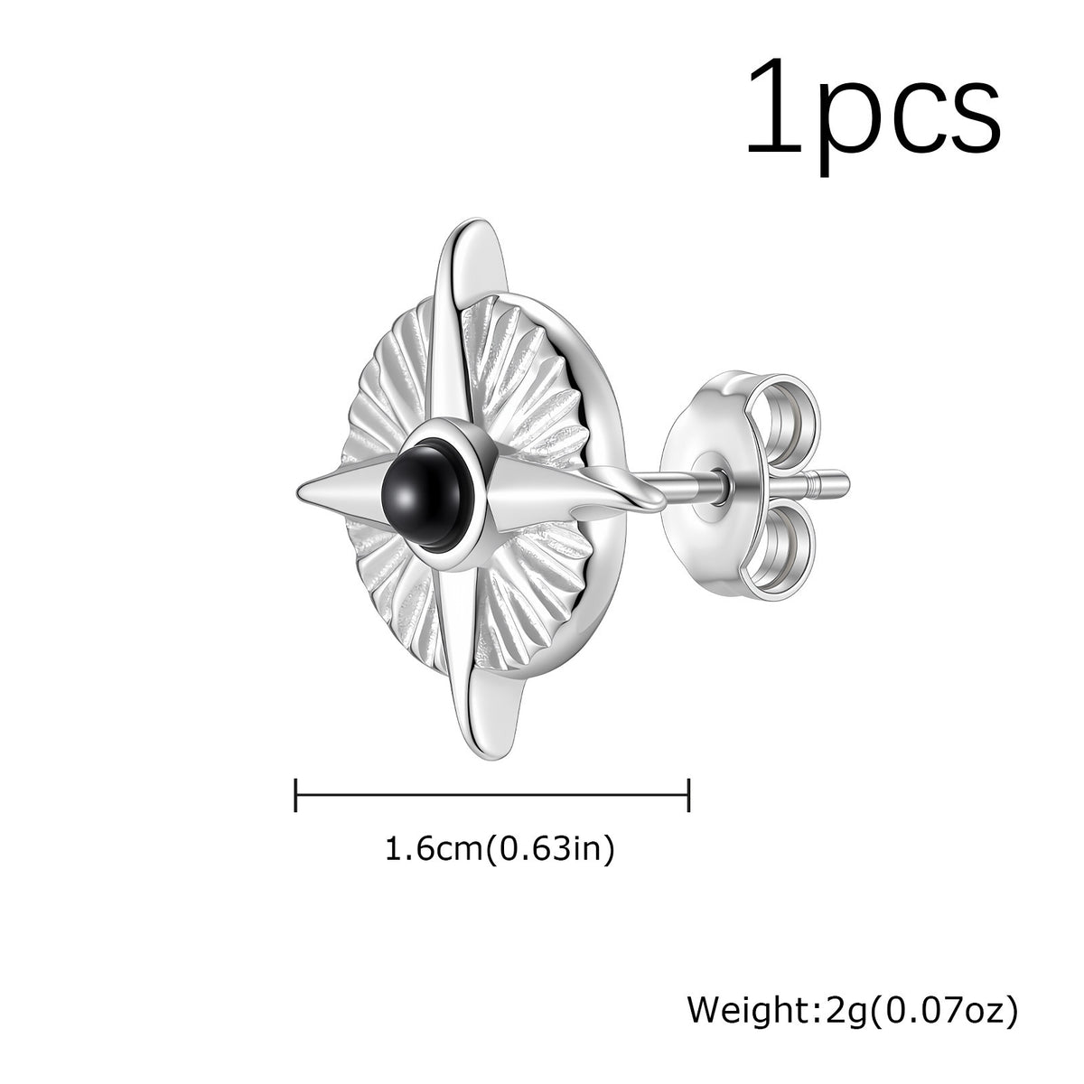 Silver-Tone Compass Stone Stud Earring — Single