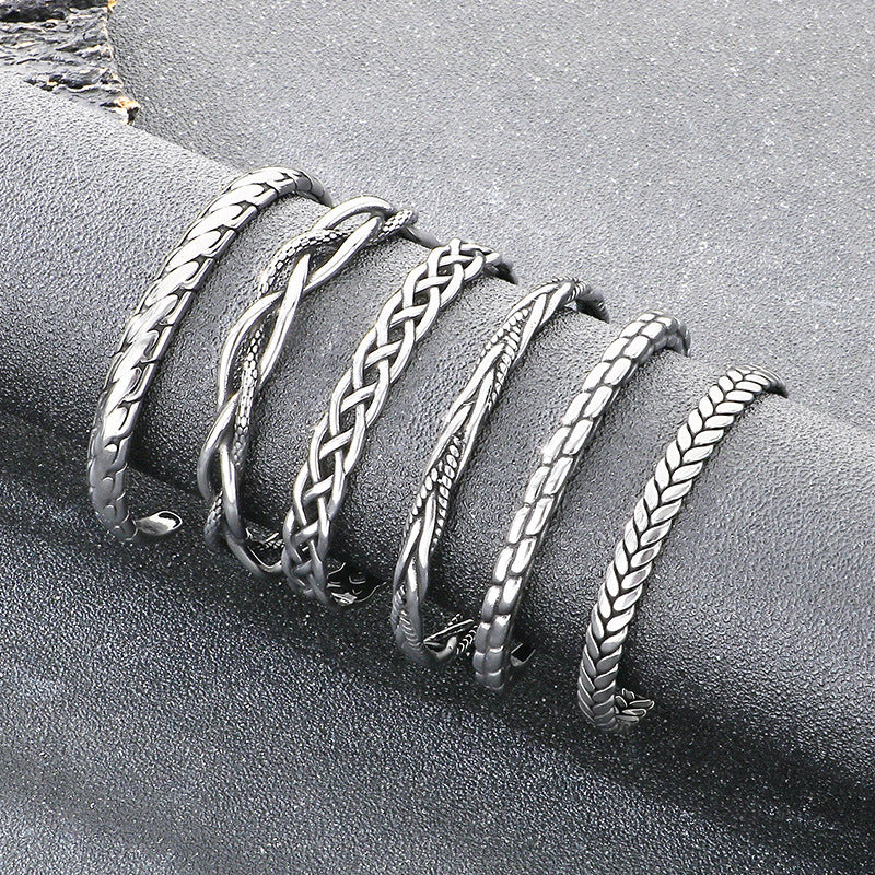 Punk Hollow Twist Bracelet – Smear Cross Pattern Open Men's Stainless Steel Bracelet