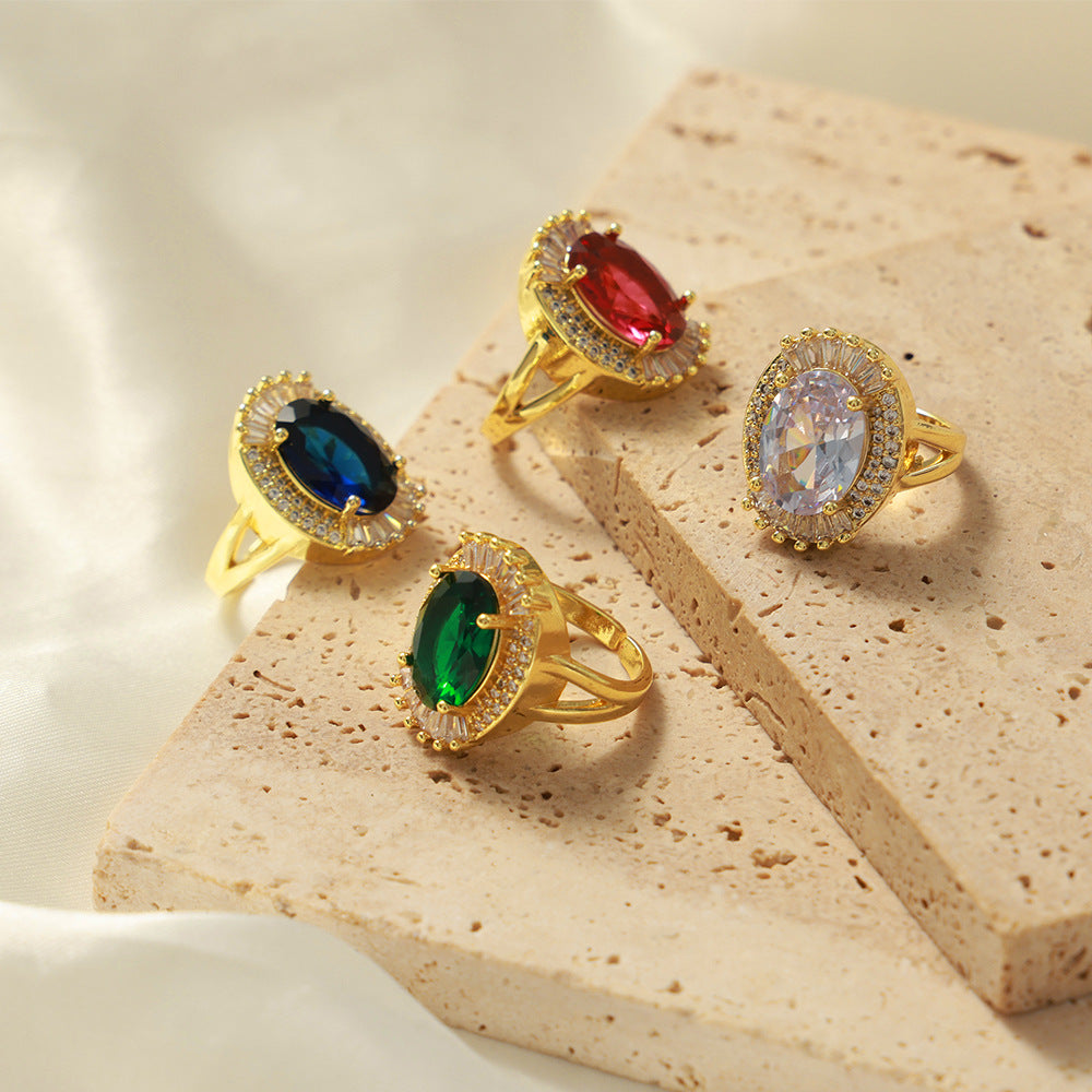 Courtly Chic Oval Zircon Copper Ring - Luxe Women's Jewelry