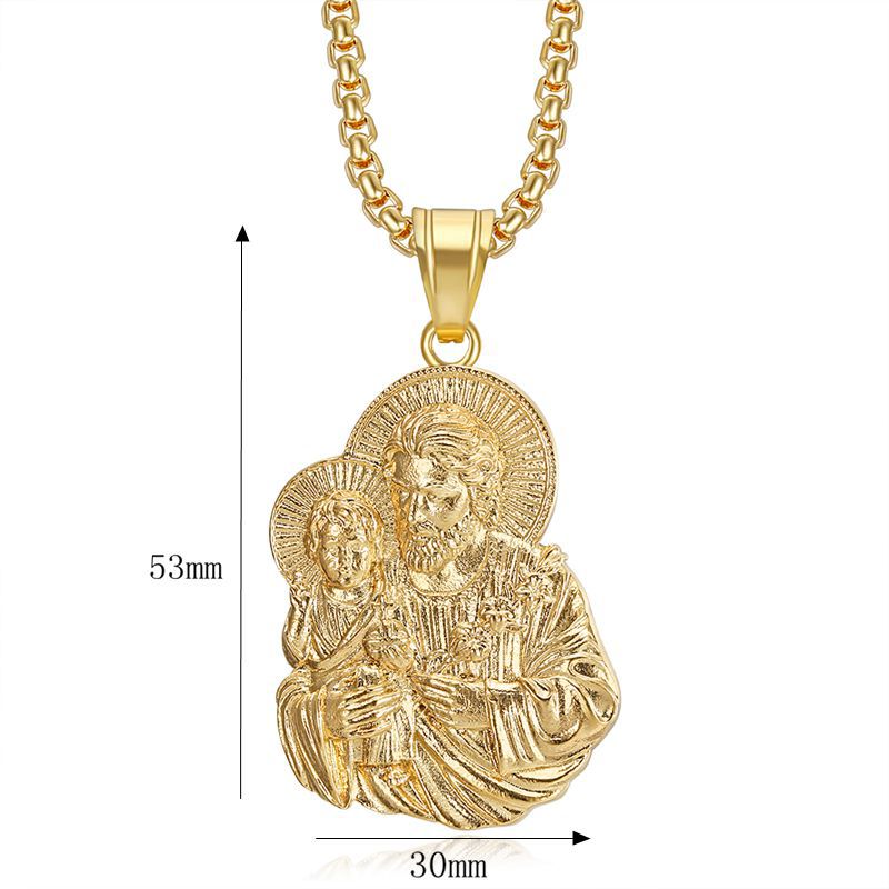 Planderful Hip Hop Jewelry Gold Plated Stainless Steel Zircon Holy Family Pendant Necklace For Unisex Fans