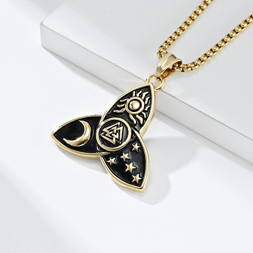 Planderful Nordic Celtic Triangle Knot Necklace Titanium Steel Pendant For Mythical Odin Star Moon Sun Trinity Lovers