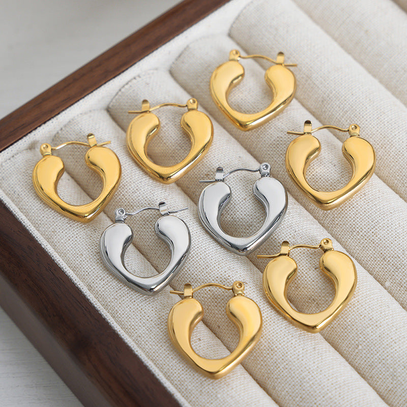 Golden Geometric Love Earrings crafted in Titanium Steel