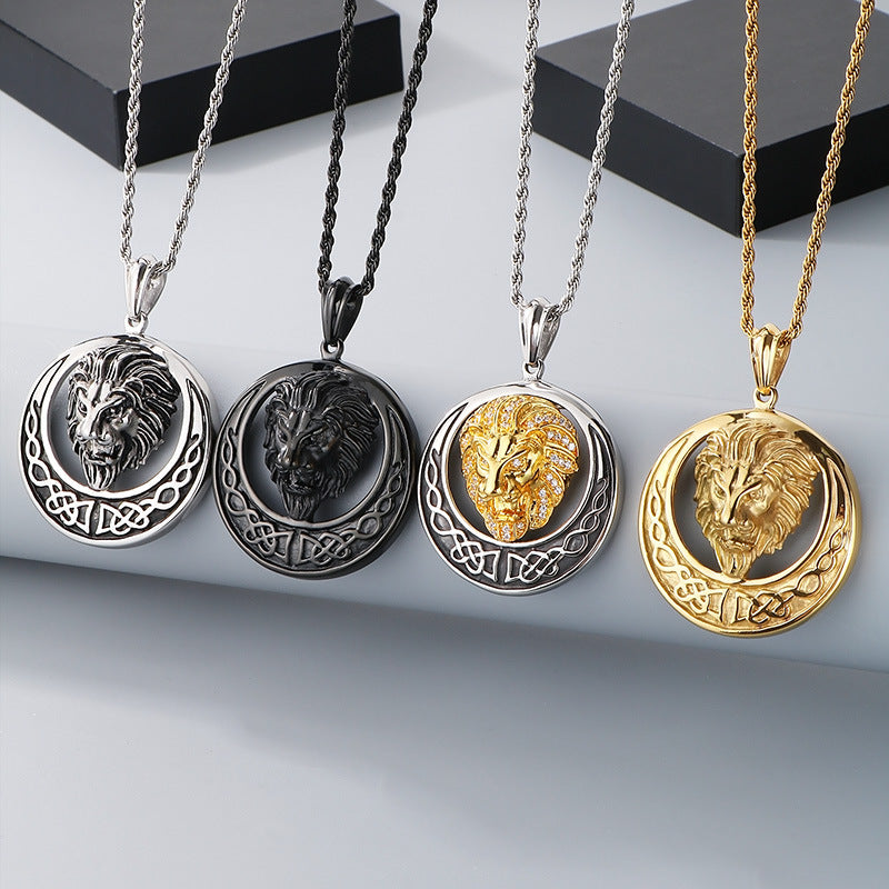 Lion Head Pendant Men Zircon Titanium Steel Planderful