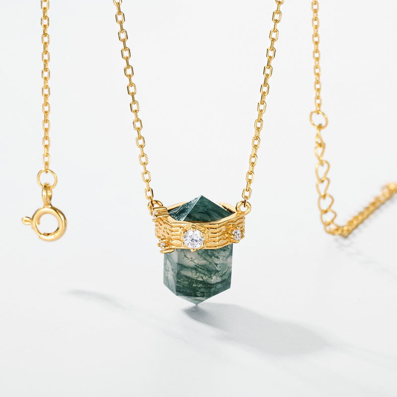 Planderful Everyday Genie Necklace – Cross-border New Personalized Rhombus Green Mossy Stone Pendant