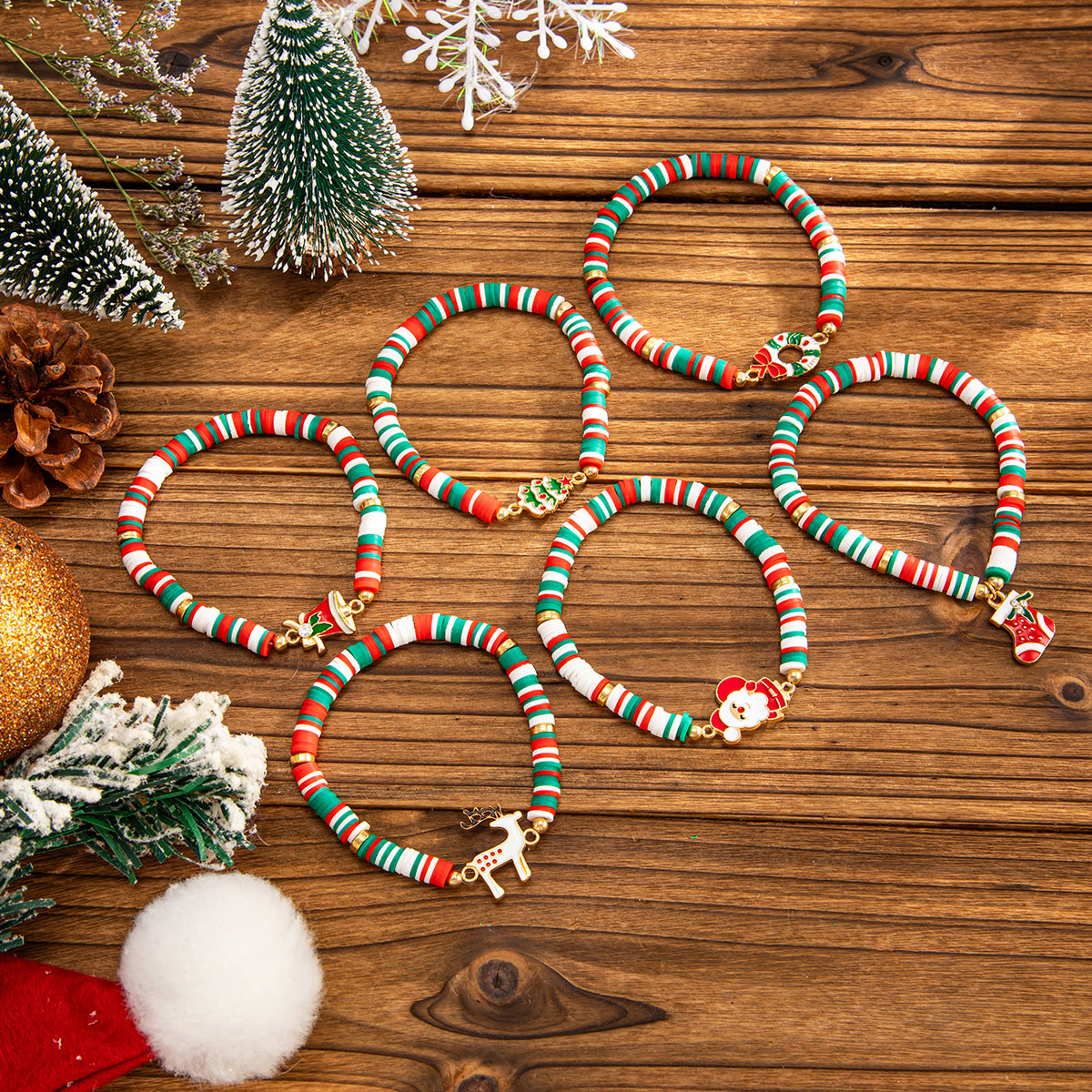 Santa Claus Beaded Bracelet Set With Stacked Letter Beads By Planderful Collection Festive Jewelry For Holiday Shoppers