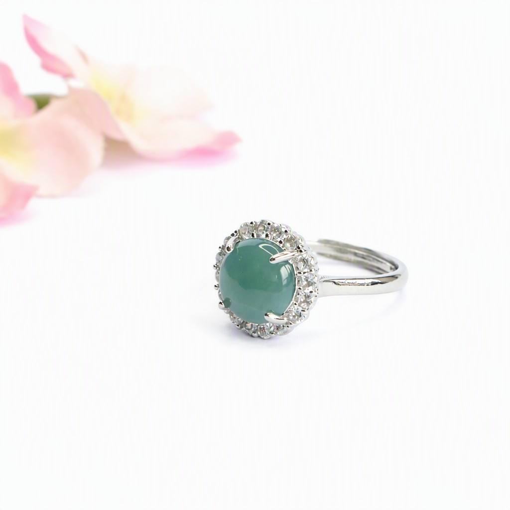 Blue Water Jadeite Pavé-Style 10 mm Ring