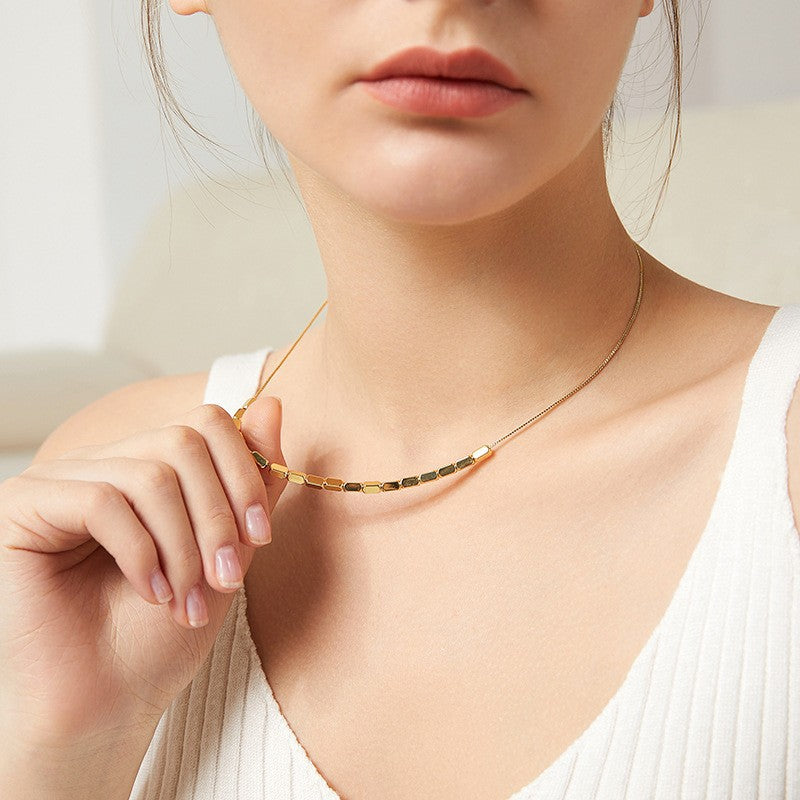 European-Inspired 14K Gold Square Necklace with a Chic Twist for Women