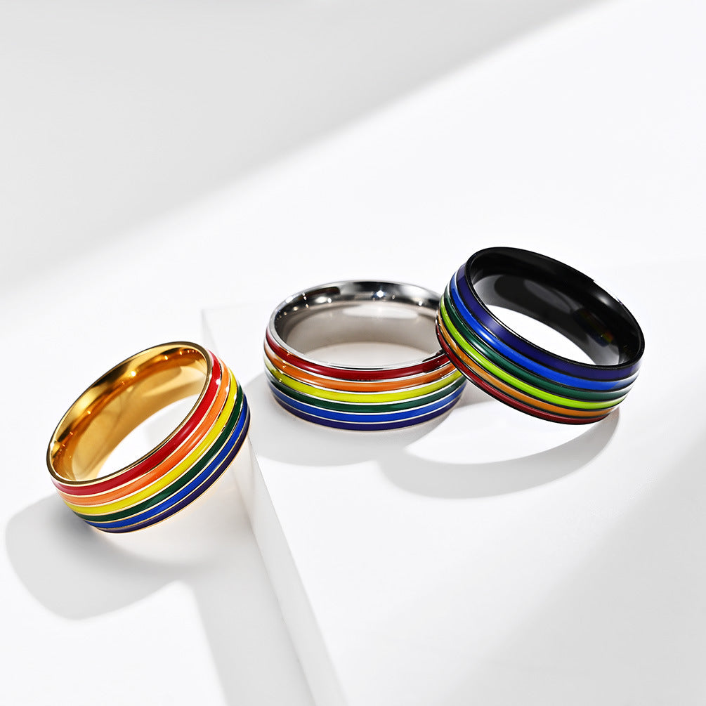 Rainbow Element Titanium Steel Ring for Men - Personalized Hand Jewelry