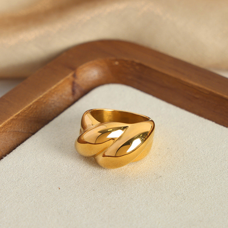 Golden Twist Texture Ring - High-End Titanium Steel Jewelry for Women