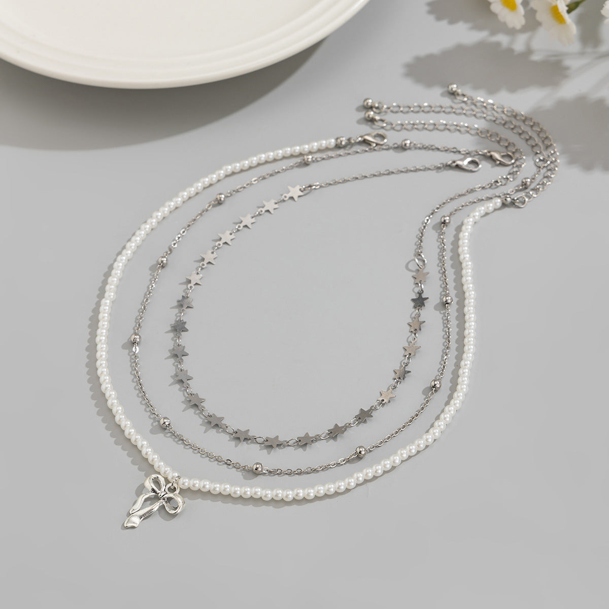 Geometric Star Tassel Layered Necklace Set