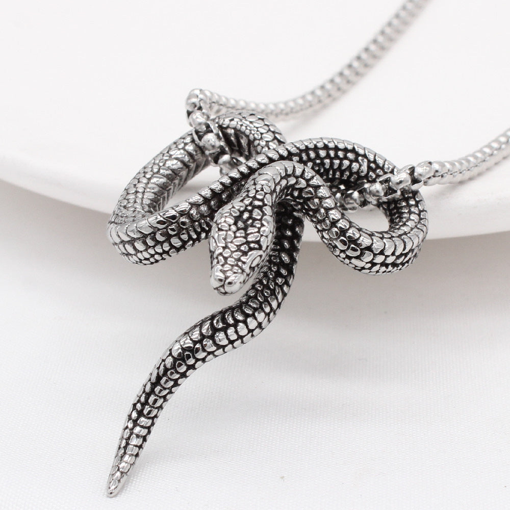 Snake Pendant Necklace For Men Unisex Gothic Steel Protection Statement Planderful Everyday Genie