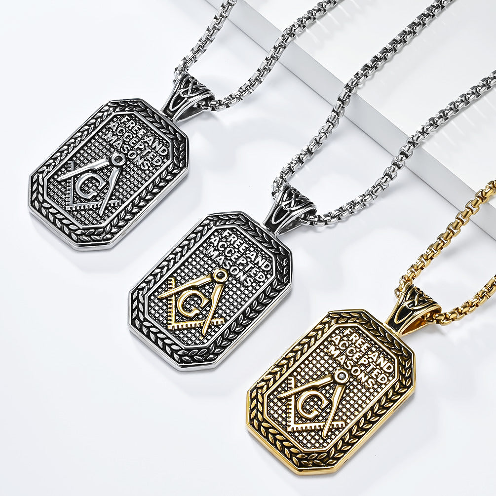 Planderful Titanium Steel Necklace Freemason Pendant For Men Urban Hip Hop Style Jewelry